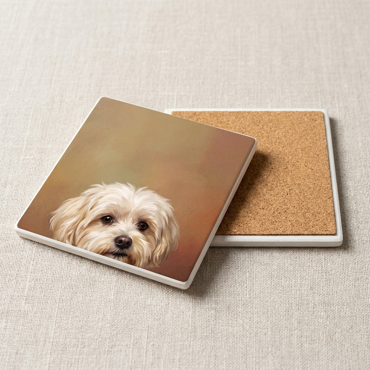 Maltese Portrait ceramic coasters set of 4, cork back