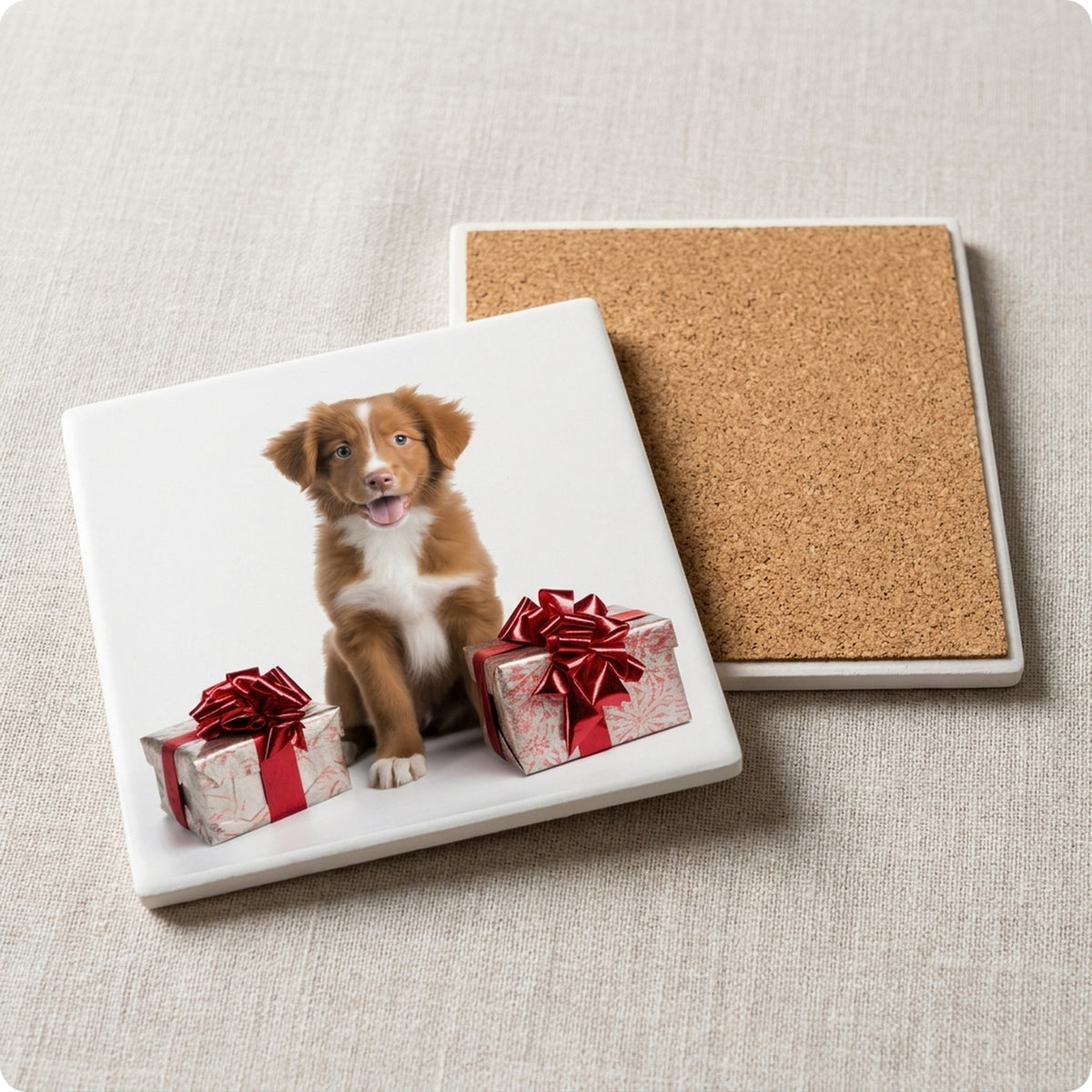 Nova Scotia Duck Tolling Retriever Puppy ceramic coasters set of 4, cork back