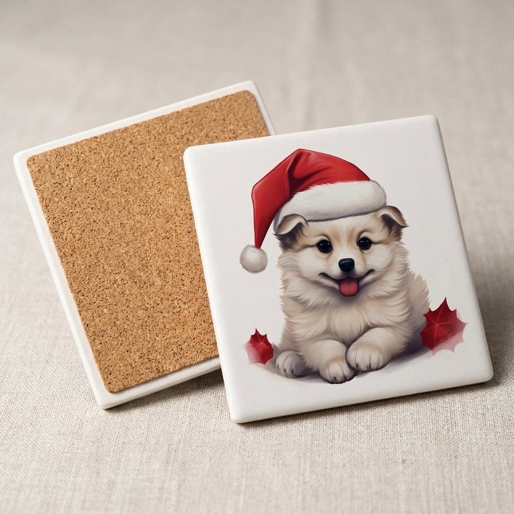Komondorok Puppy Drawing ceramic coasters set of 4, cork back