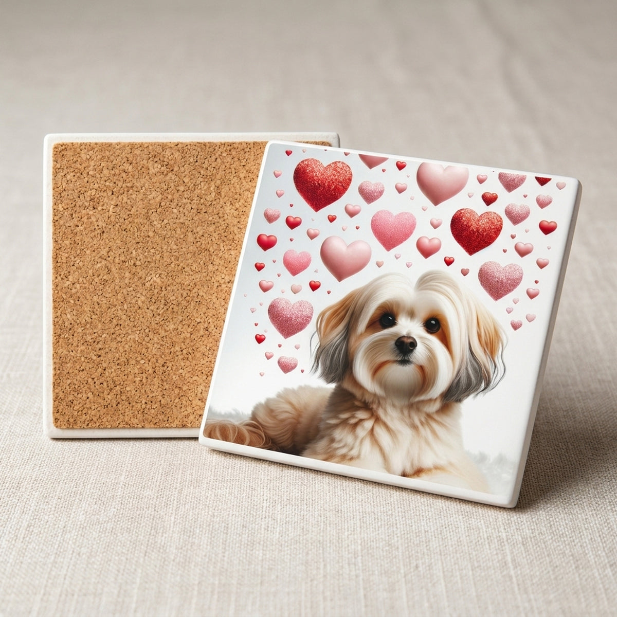 Havanese ceramic coasters set of 4, cork back