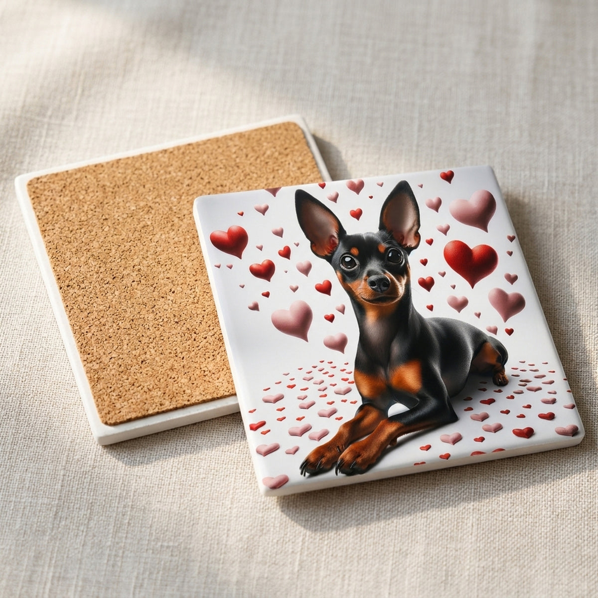Miniature Pinscher ceramic coasters set of 4, cork back