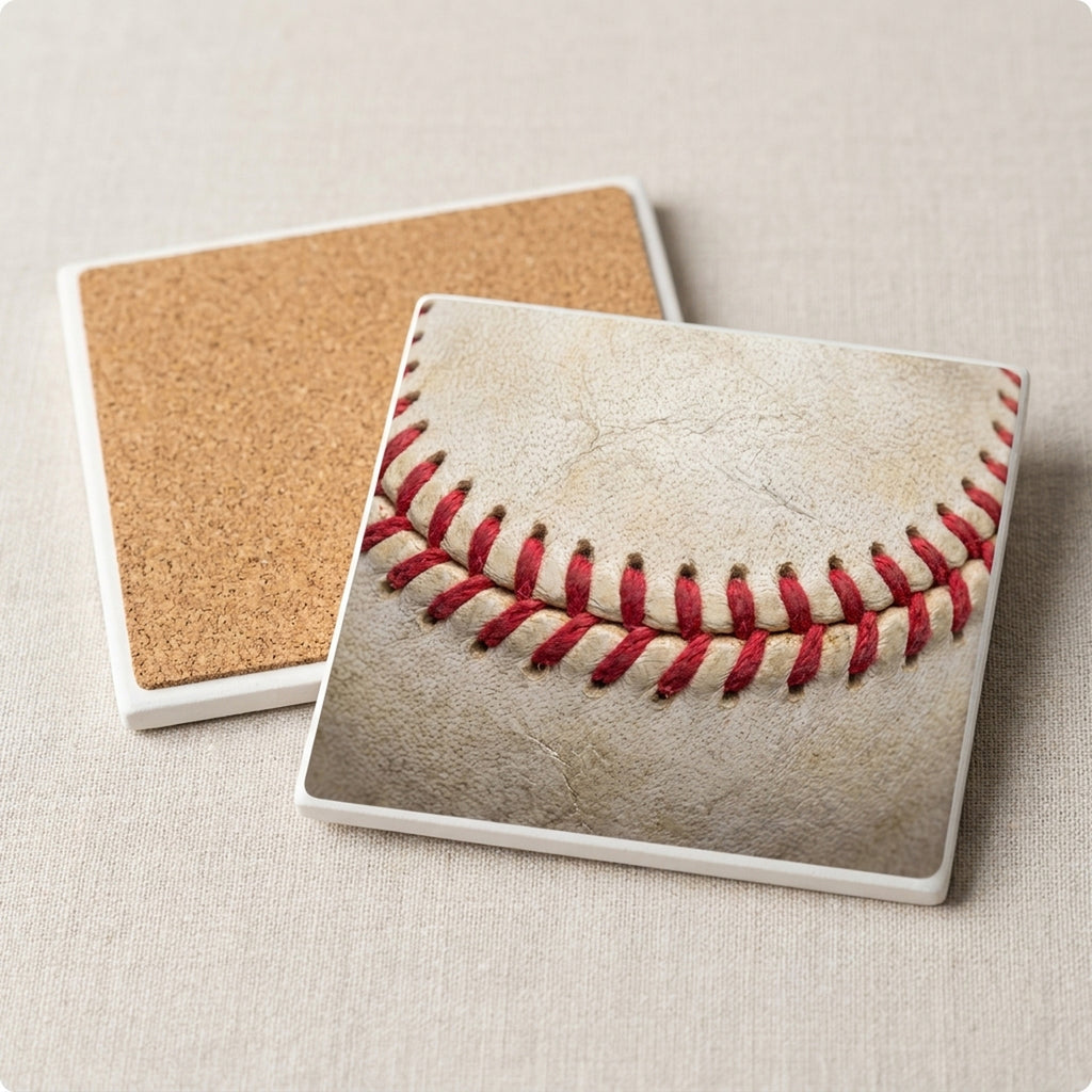 Baseball Stitch ceramic coasters set of 4, cork back