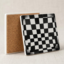 Checkerboard ceramic coasters set of 4, cork back