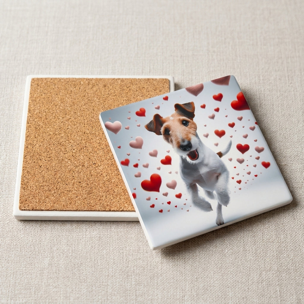 Wire Fox Terrier ceramic coasters set of 4, cork back