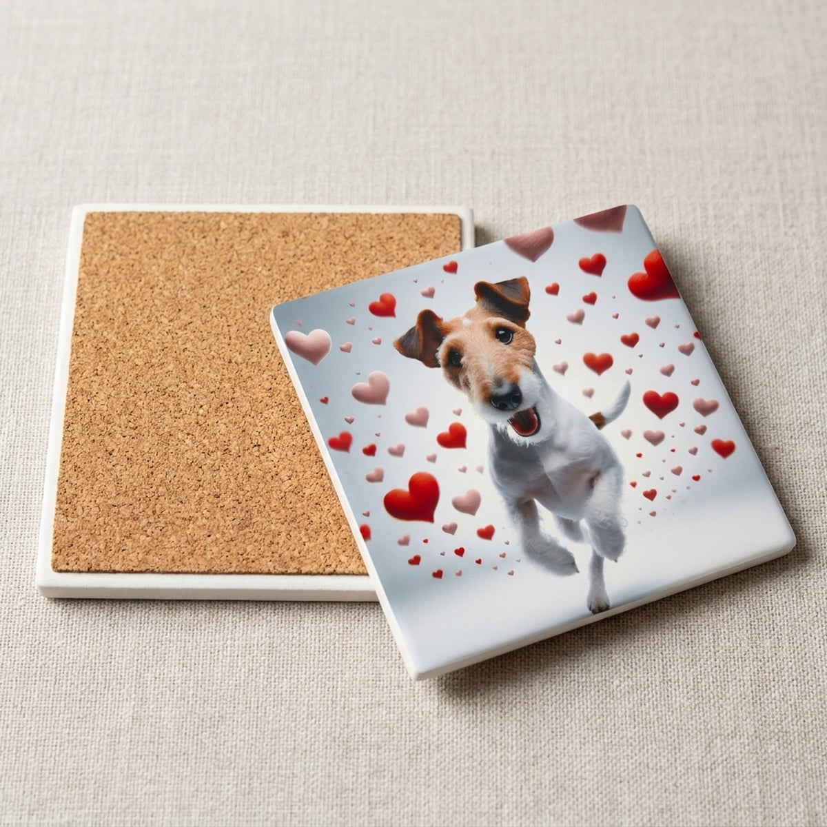 Wire Fox Terrier ceramic coasters set of 4, cork back