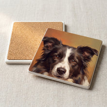 Border Collie Portrait ceramic coasters set of 4, cork back