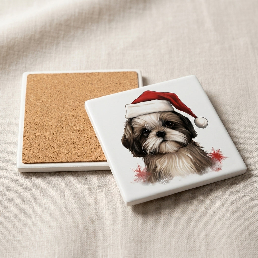 Shih Tzu Puppy Drawing ceramic coasters set of 4, cork back