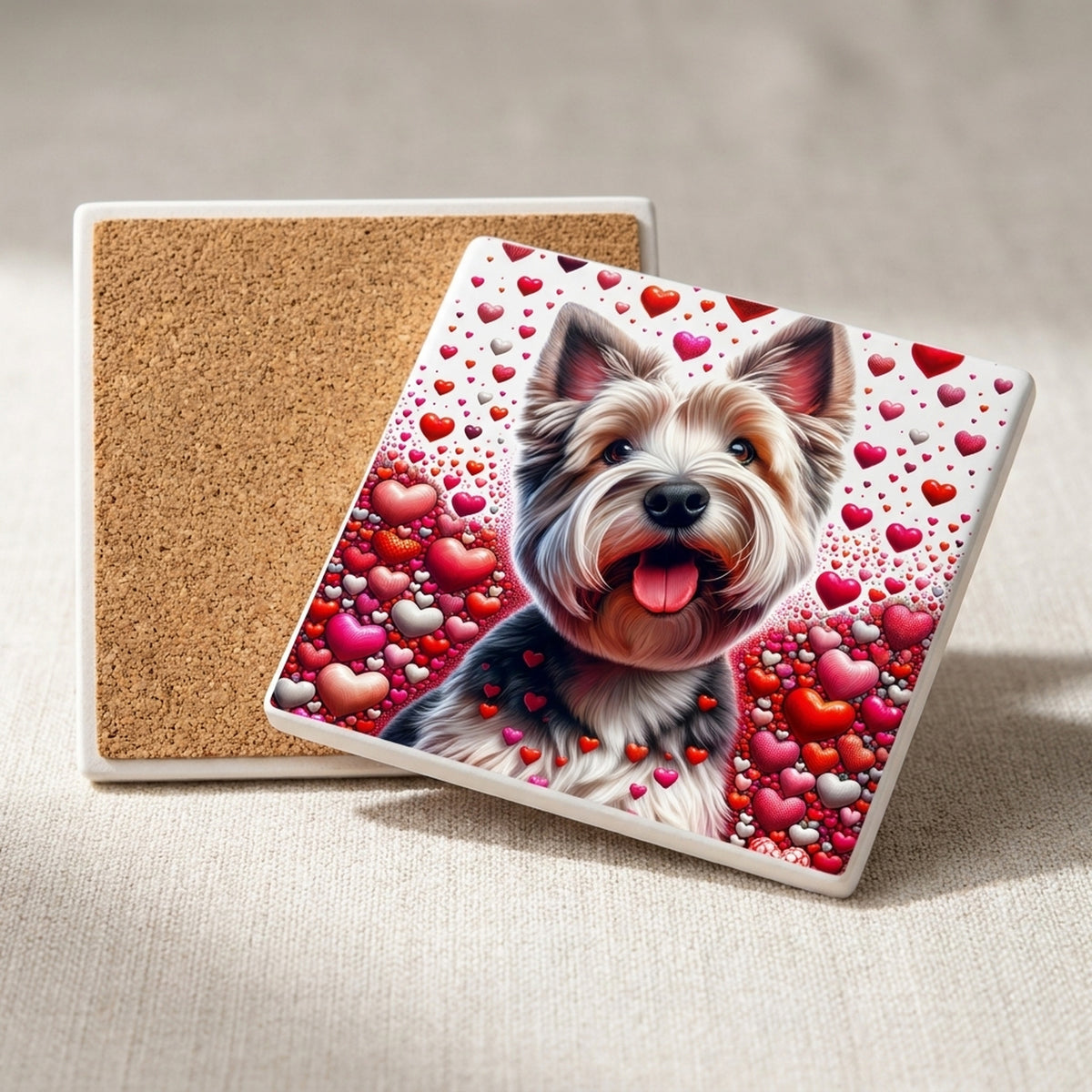 Yorkshire Terrier ceramic coasters set of 4, cork back