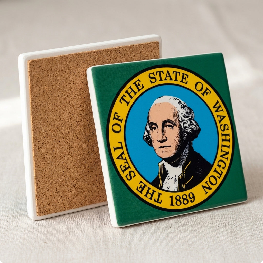Washington State Flag ceramic coasters set of 4, cork back
