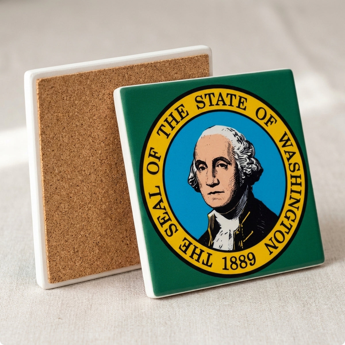 Washington State Flag ceramic coasters set of 4, cork back