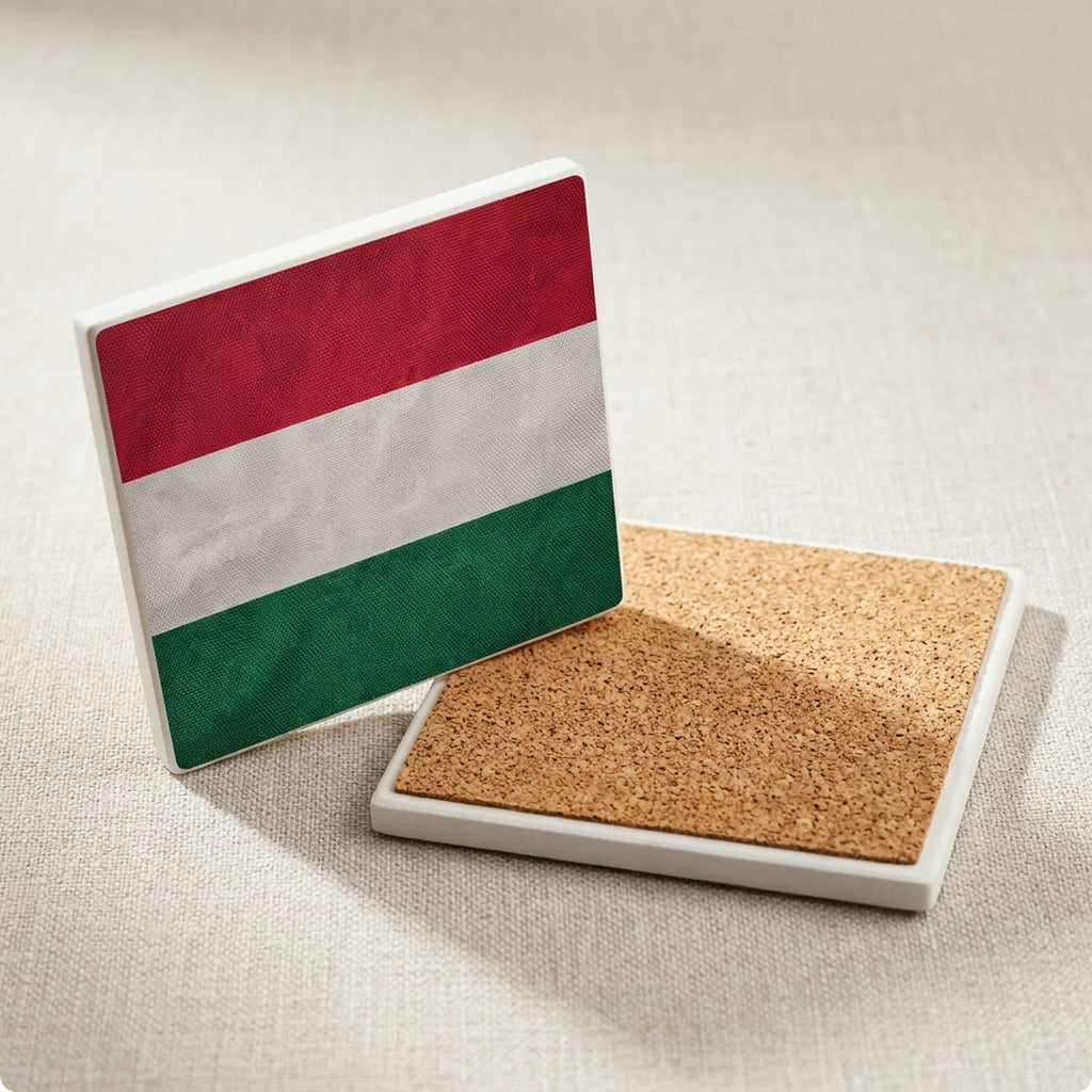 Hungary Flag Pride ceramic coasters set of 4, cork back