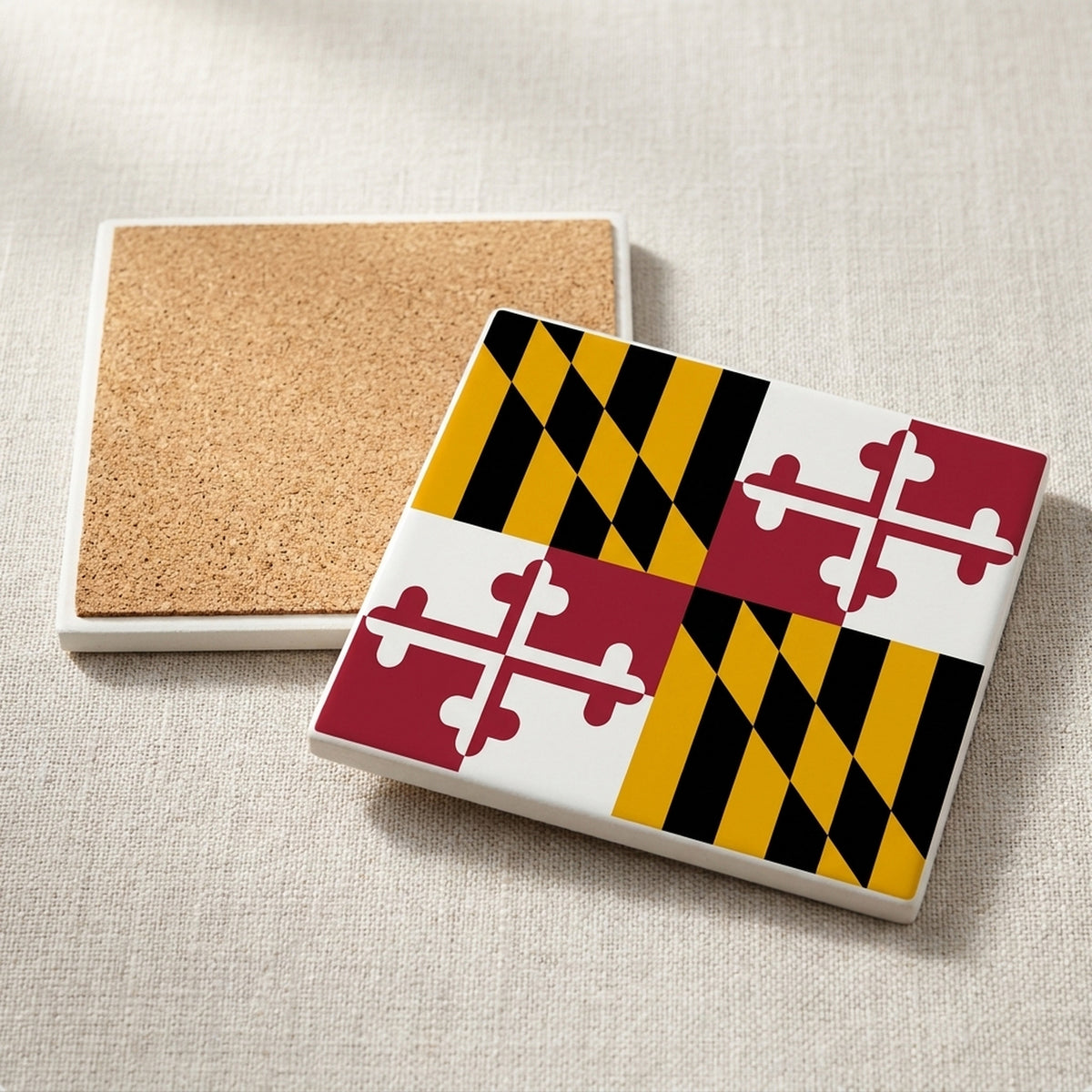 Maryland State Flag ceramic coasters set of 4, cork back