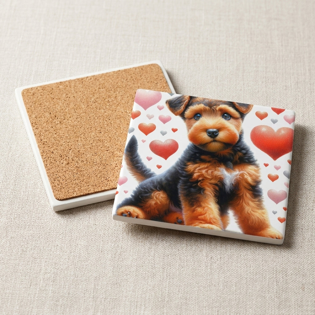 Airedale Terrier ceramic coasters set of 4, cork back