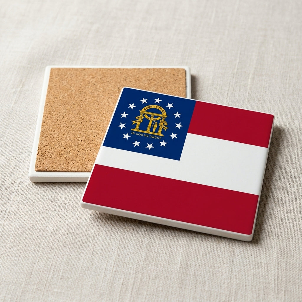 Georgia State Flag ceramic coasters set of 4, cork back