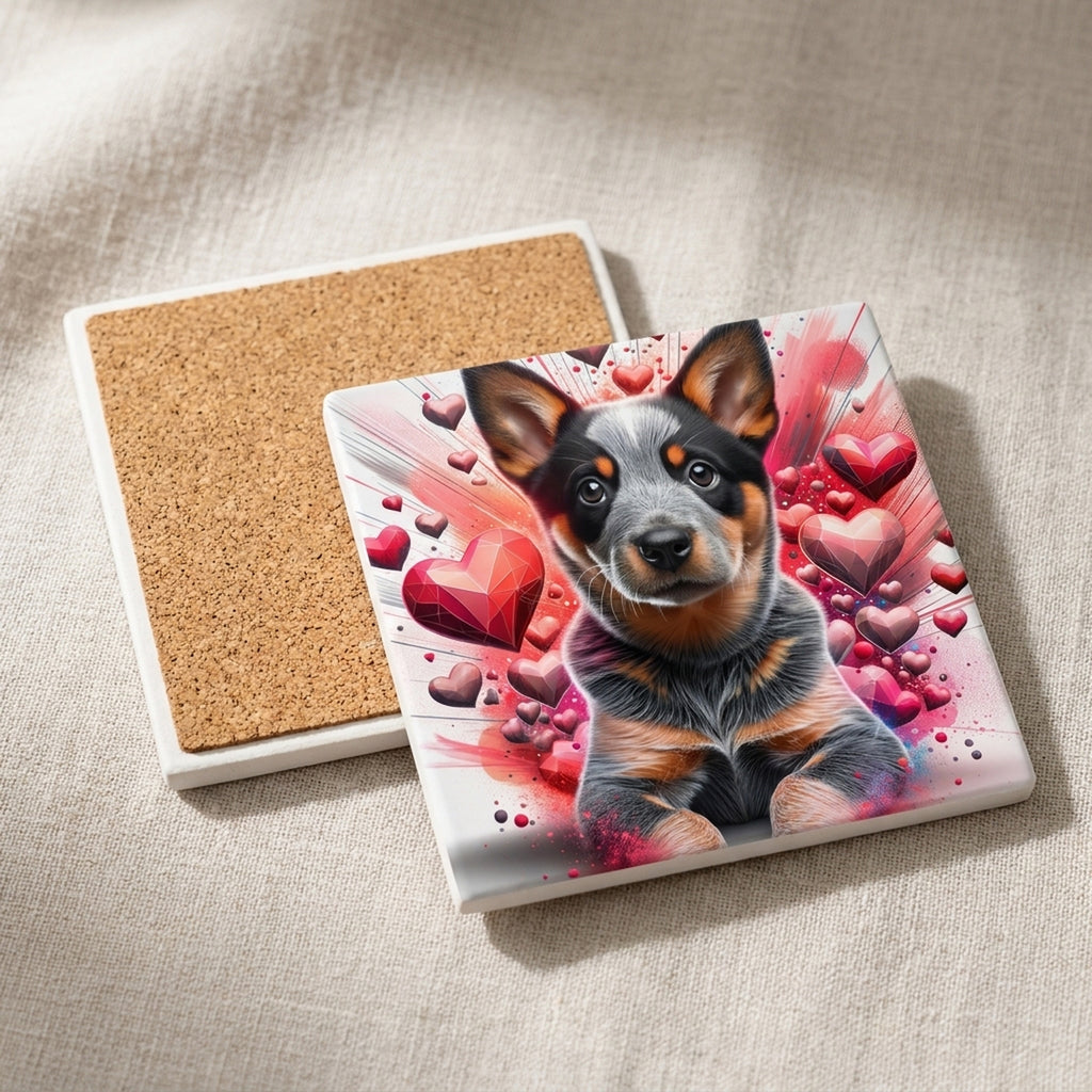 Australian Cattle Dog ceramic coasters set of 4, cork back