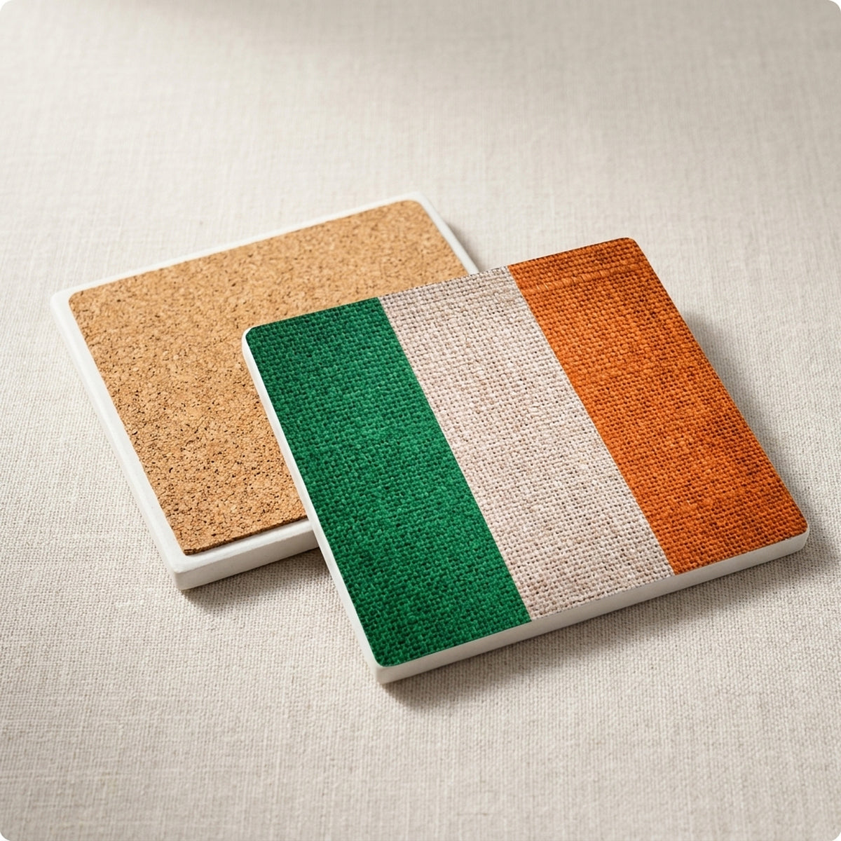 Ireland Flag Pride ceramic coasters set of 4, cork back