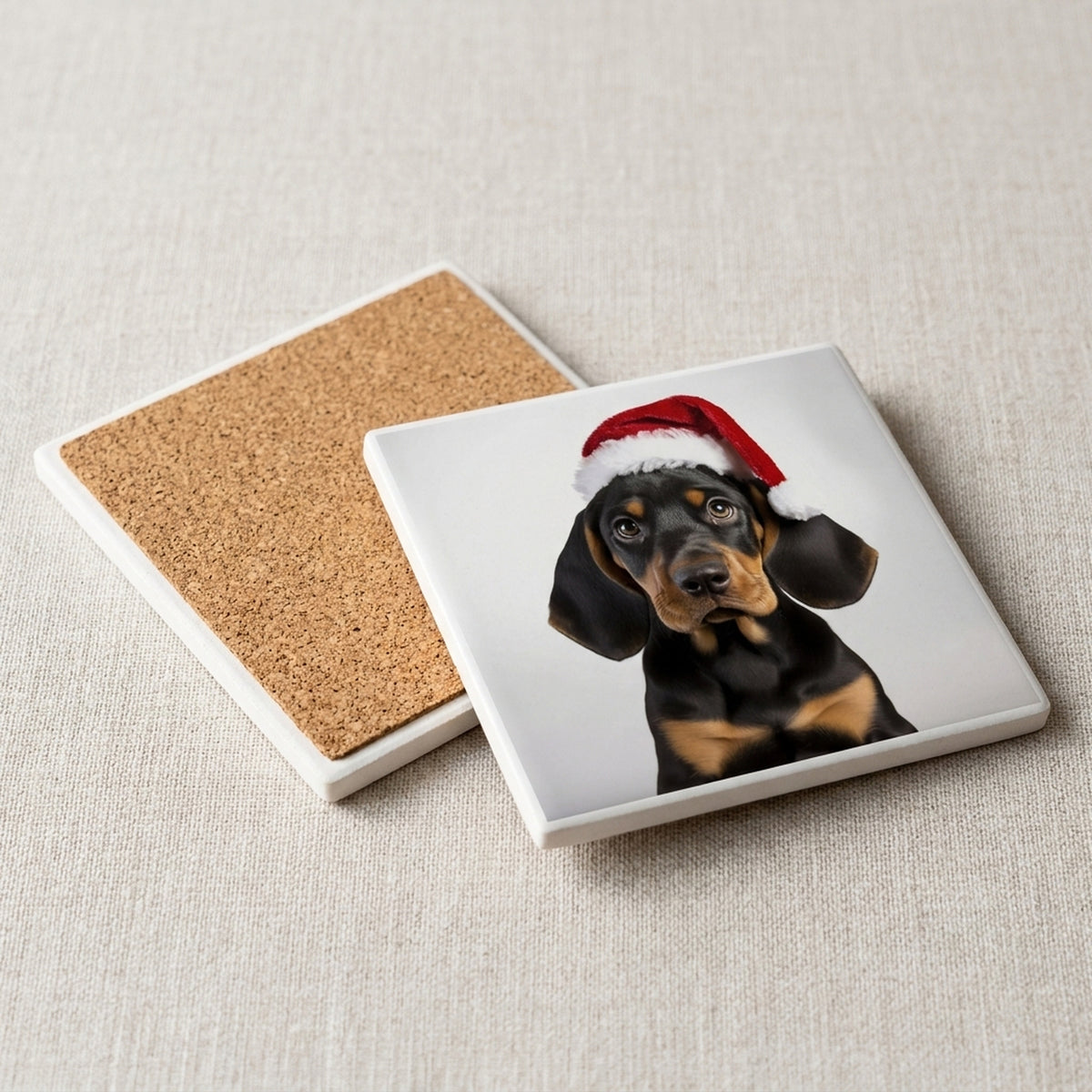 Black and Tan Coonhound Puppy ceramic coasters set of 4, cork back