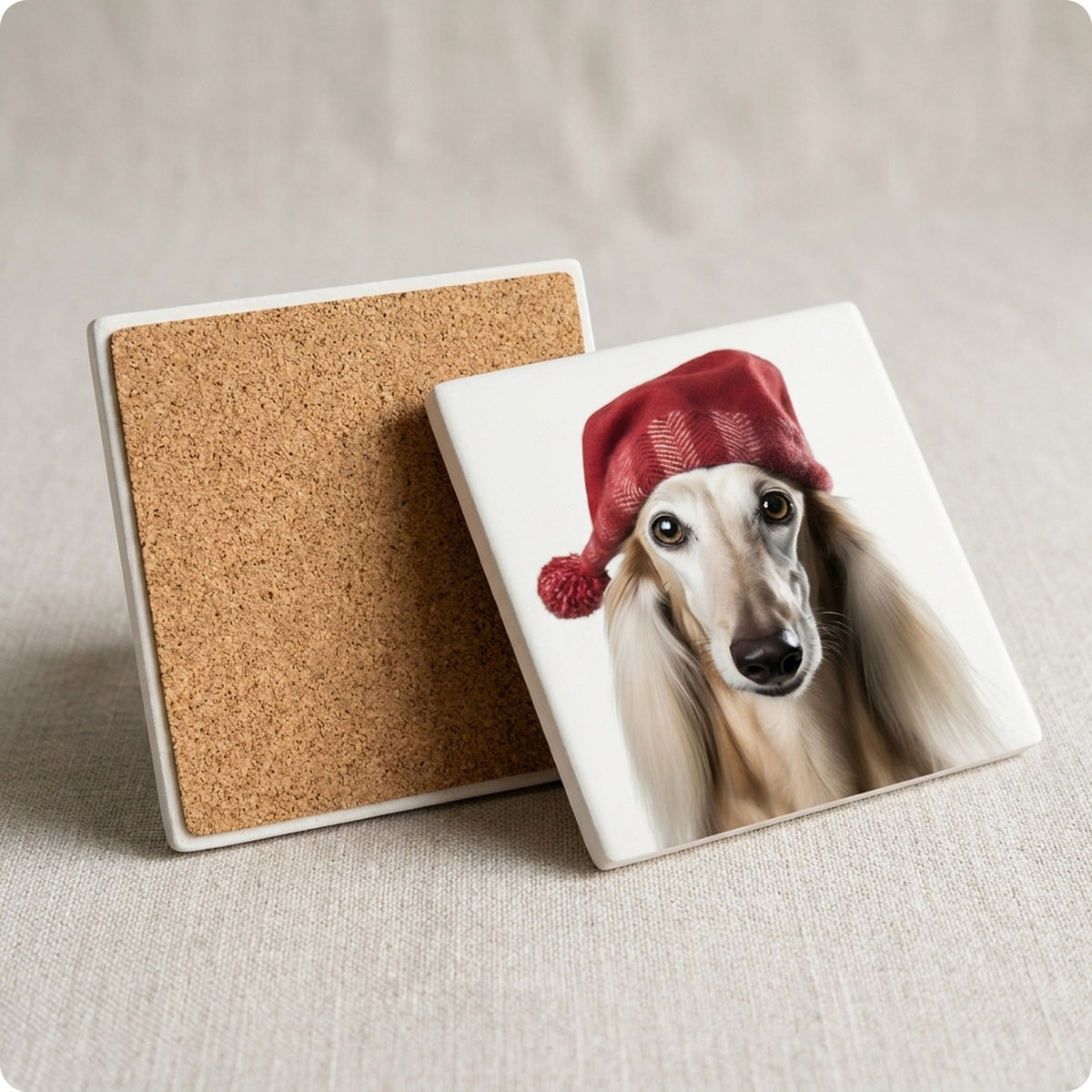 Saluki ceramic coasters set of 4, cork back