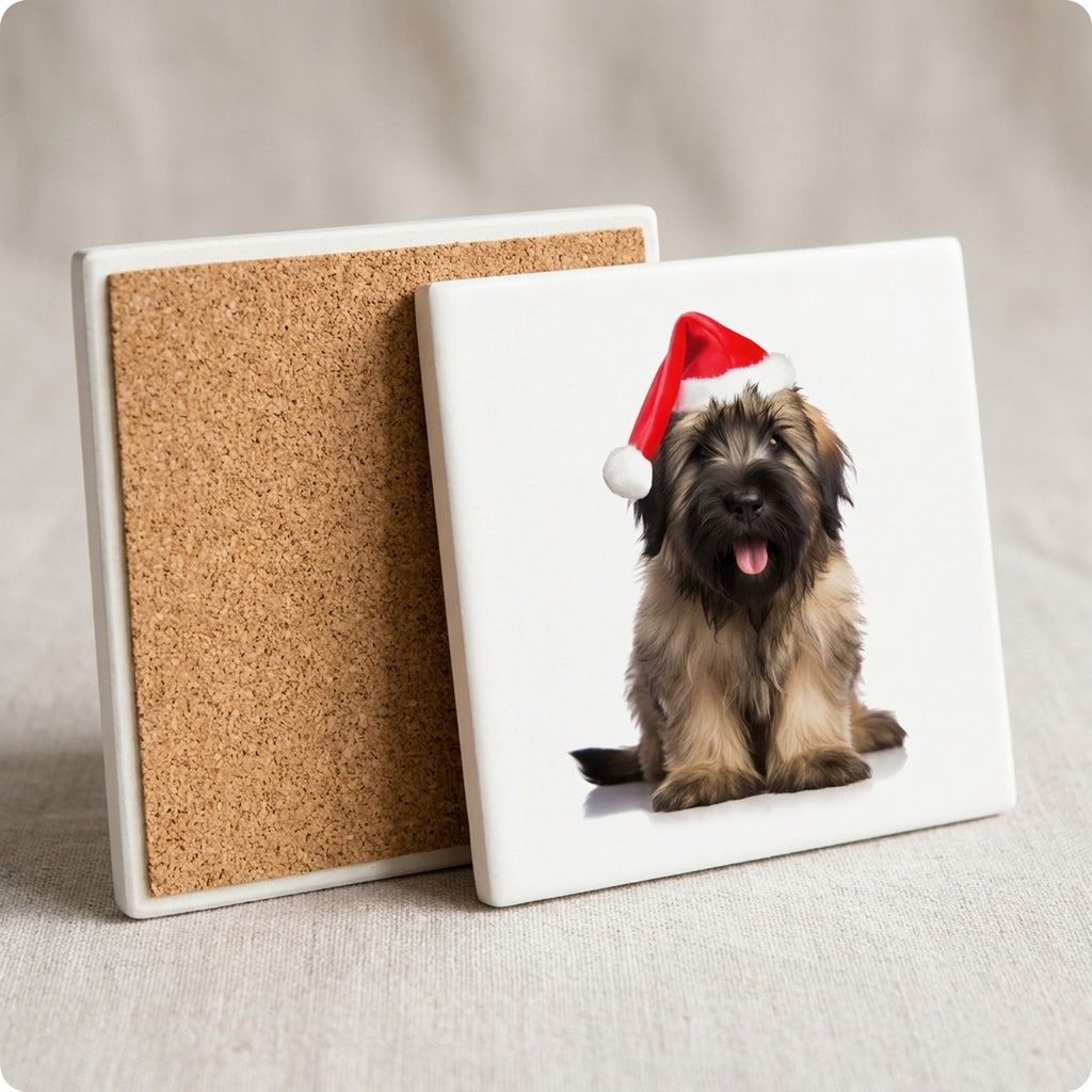 Briard Puppy ceramic coasters set of 4, cork back