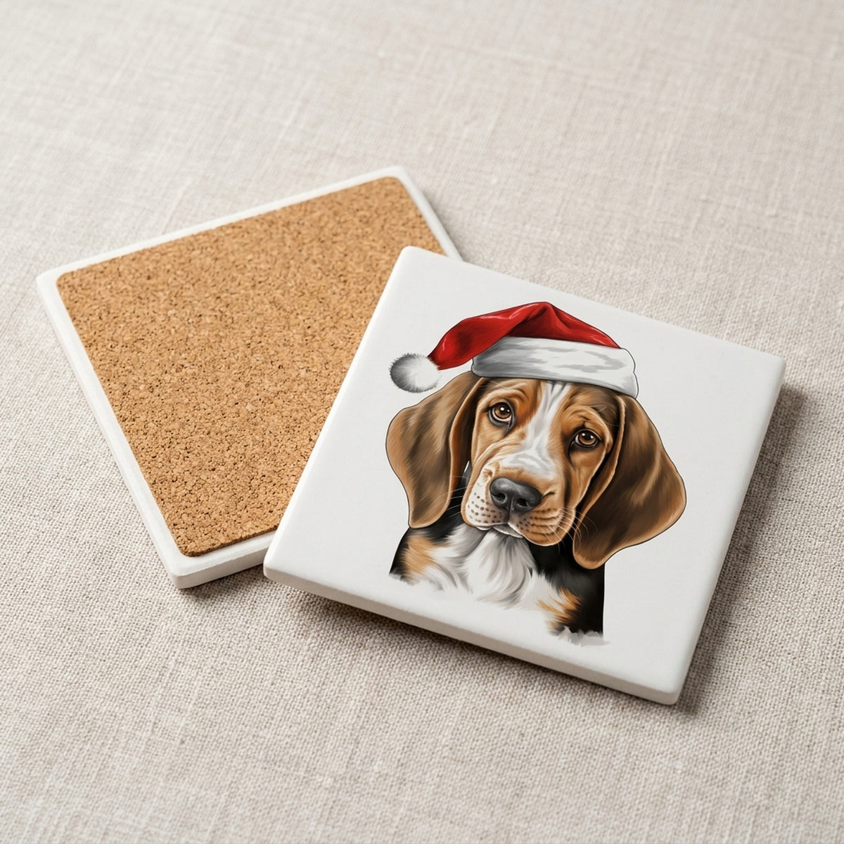 American English Coonhound Puppy Drawing ceramic coasters set of 4, cork back