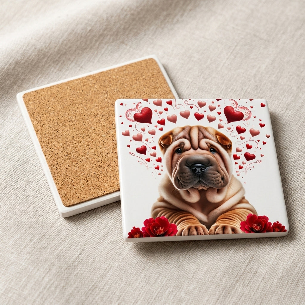 Chinese Shar-Pei ceramic coasters set of 4, cork back