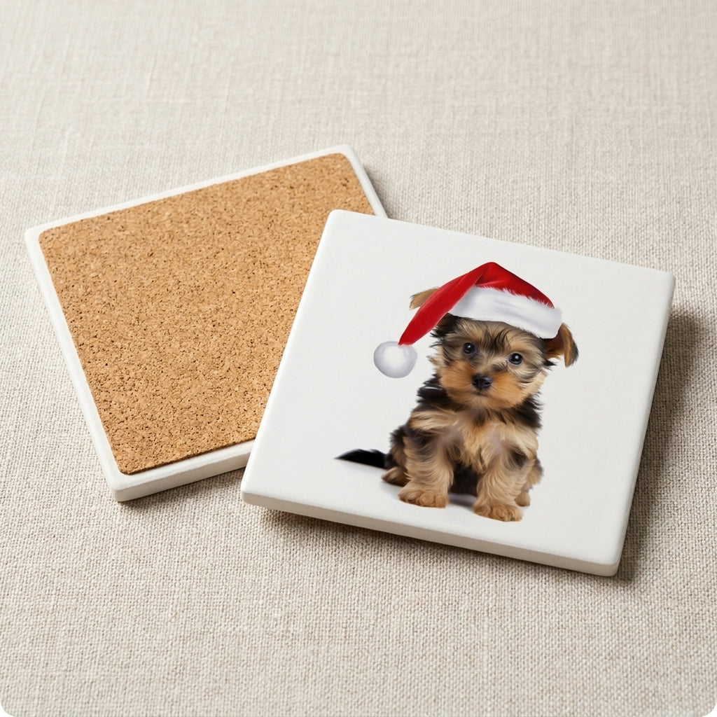 Silky Terrier Puppy ceramic coasters set of 4, cork back