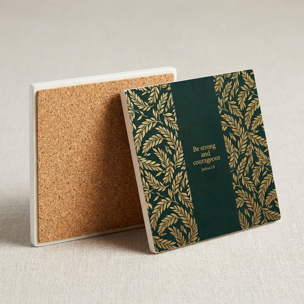 Joshua 1:9 ceramic coasters set of 4, cork back