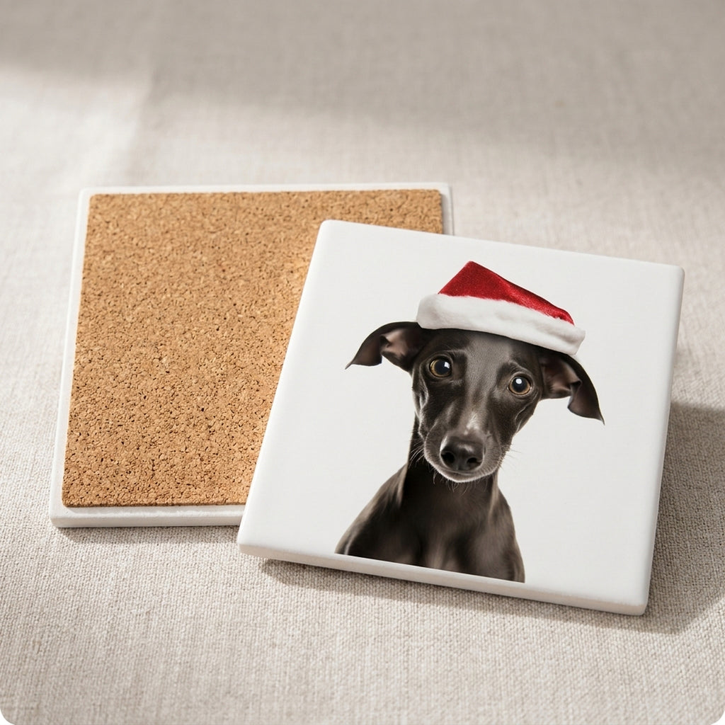 Italian Greyhound Puppy ceramic coasters set of 4, cork back