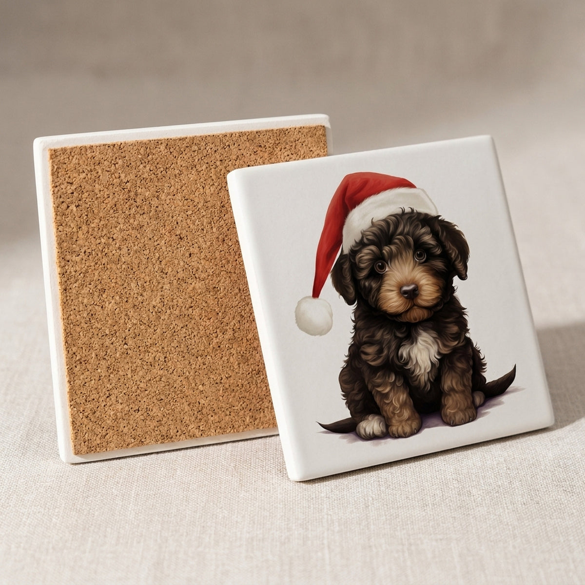 Barbet Puppy Drawing ceramic coasters set of 4, cork back
