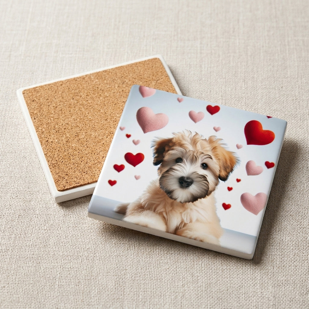 Soft Coated Wheaten Terrier ceramic coasters set of 4, cork back