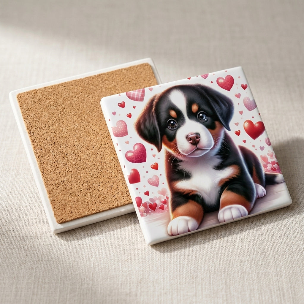 Bernese Mountain Dog ceramic coasters set of 4, cork back