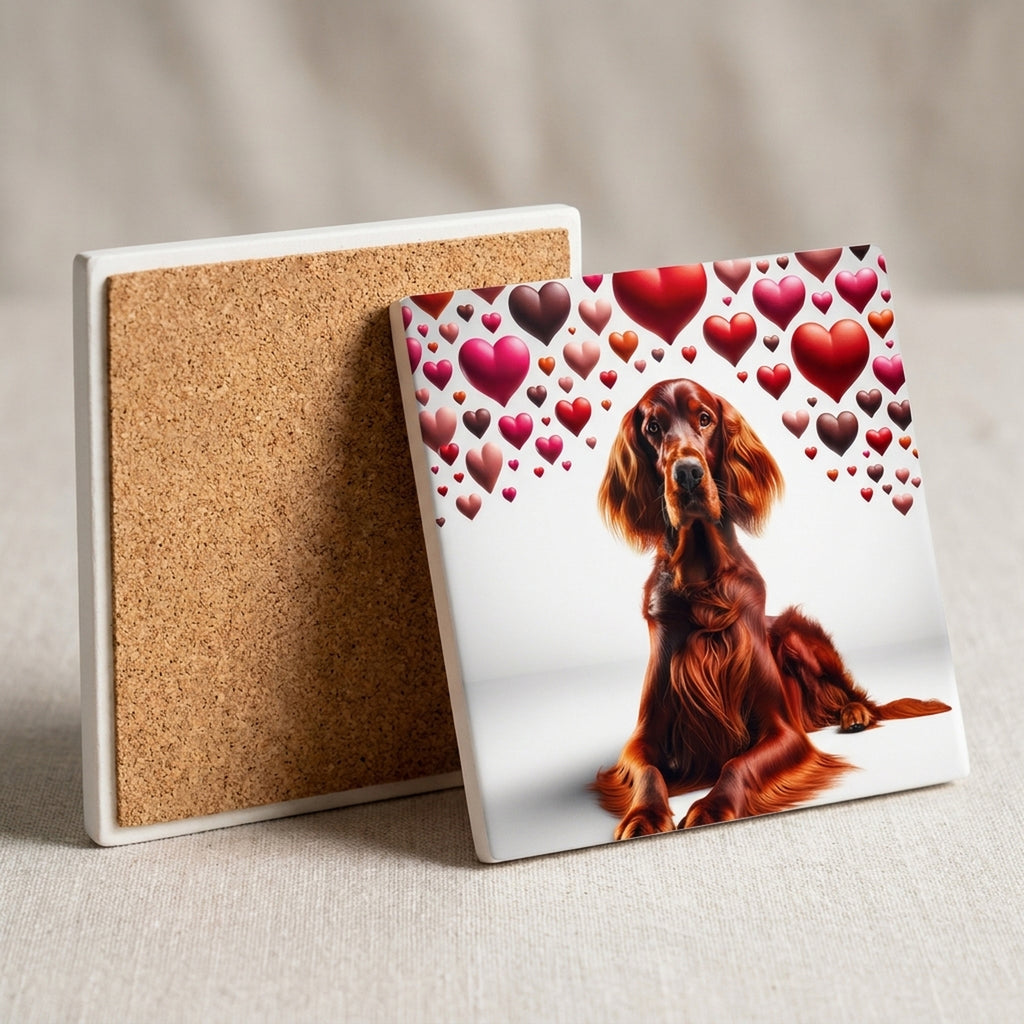 Irish Setter ceramic coasters set of 4, cork back