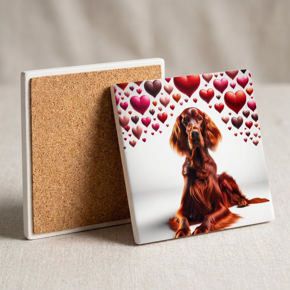 Irish Setter ceramic coasters set of 4, cork back