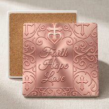 Faith Hope Love ceramic coasters set of 4, cork back