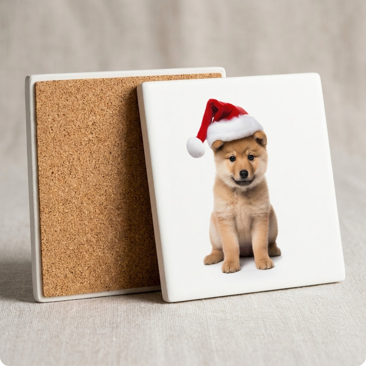 Finnish Spitz Puppy ceramic coasters set of 4, cork back