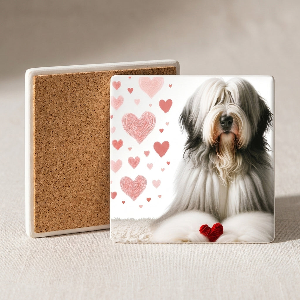 Old English Sheepdog ceramic coasters set of 4, cork back
