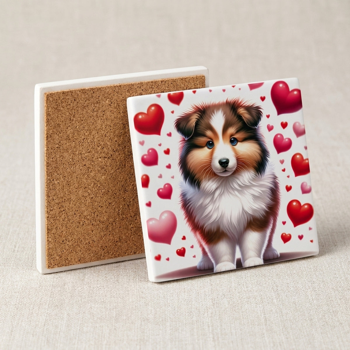 Shetland Sheepdog ceramic coasters set of 4, cork back