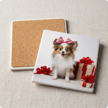Papillon Puppy ceramic coasters set of 4, cork back