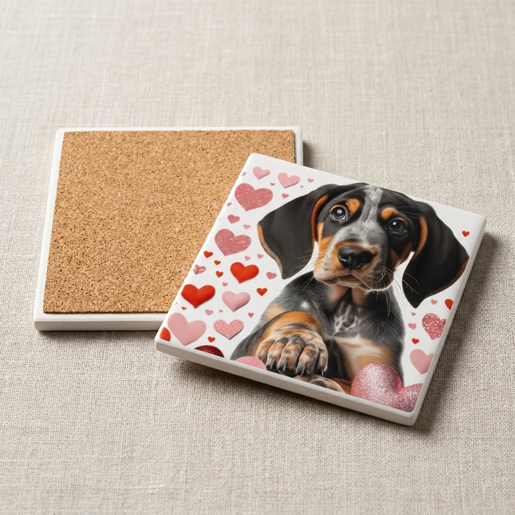 Bluetick Coonhound ceramic coasters set of 4, cork back