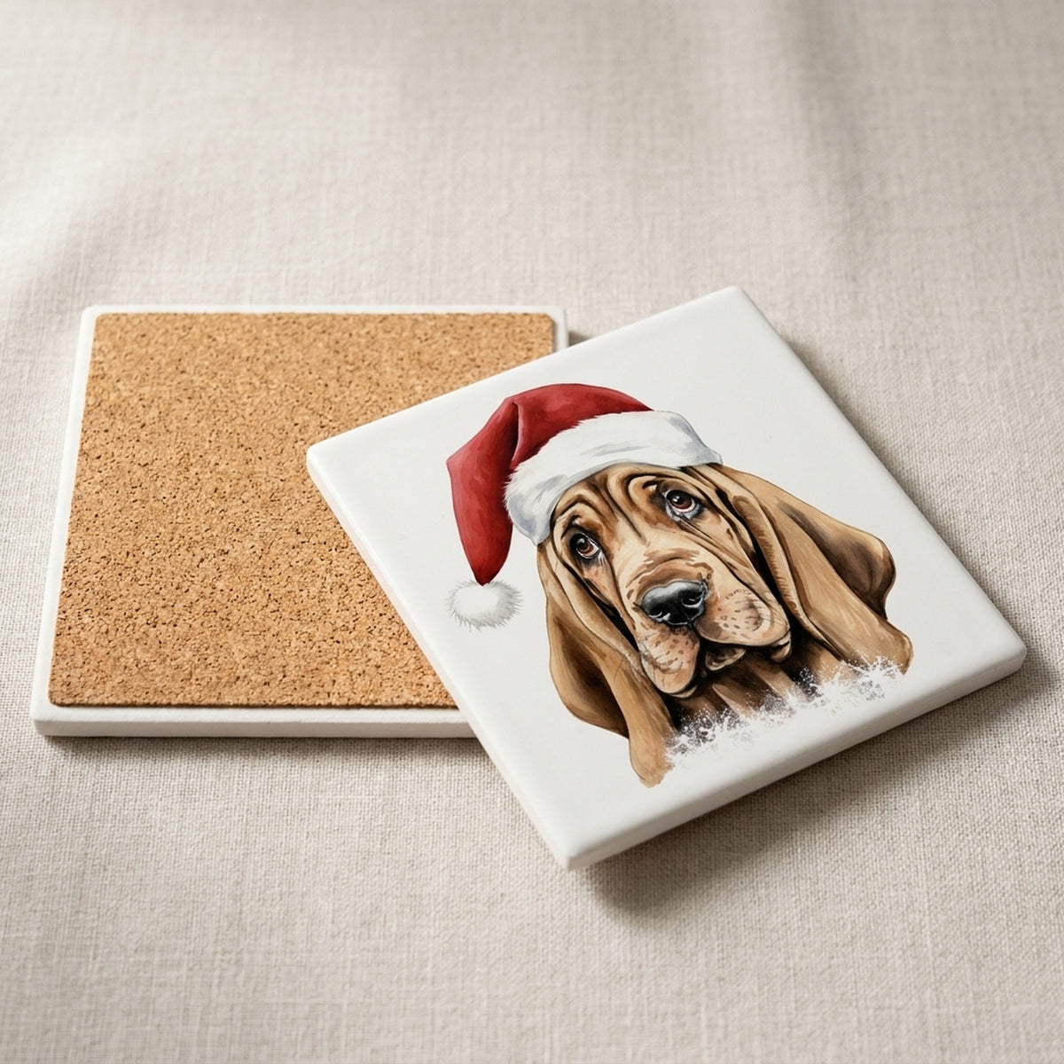 Bloodhound Puppy Drawing ceramic coasters set of 4, cork back
