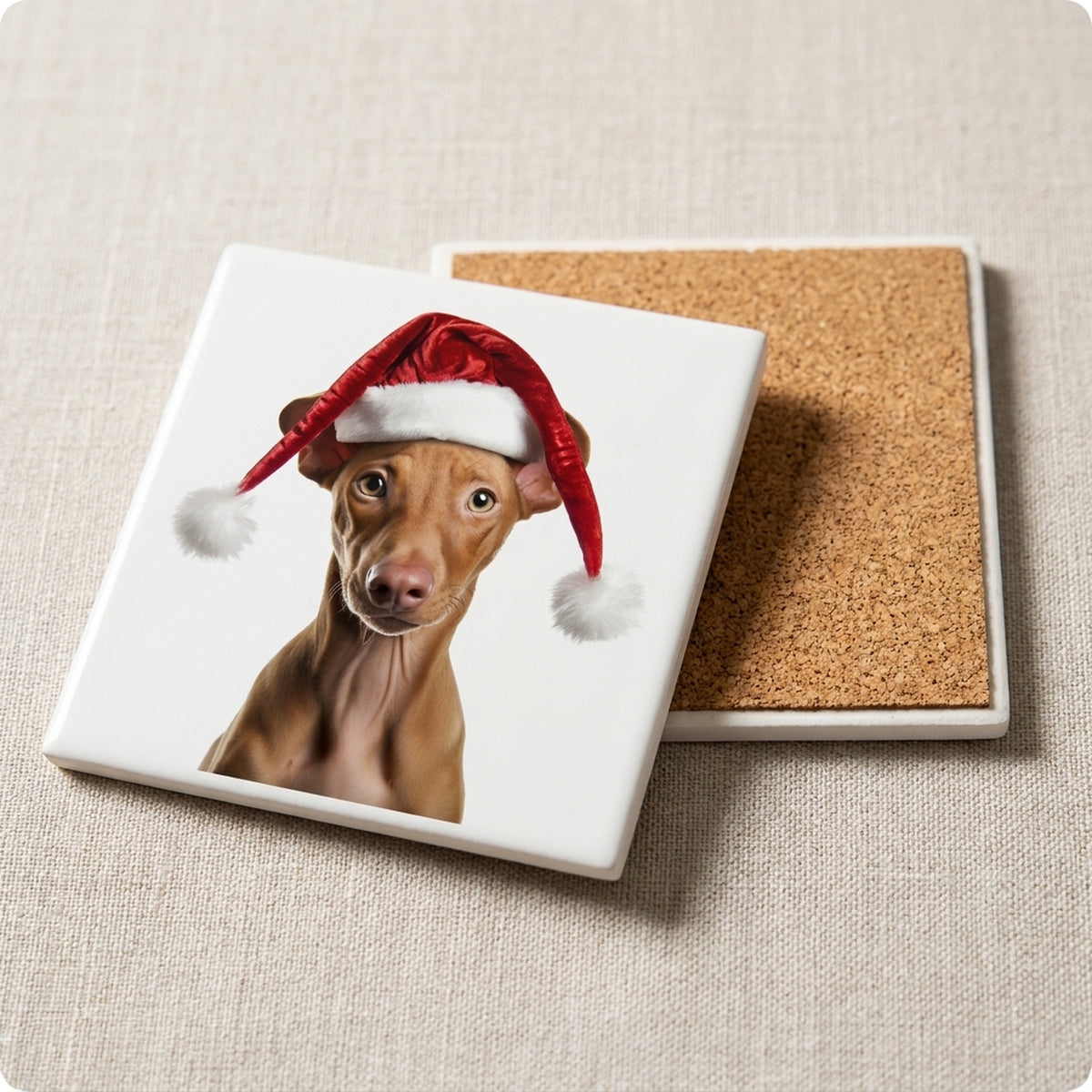 Pharaoh Hound Puppy ceramic coasters set of 4, cork back