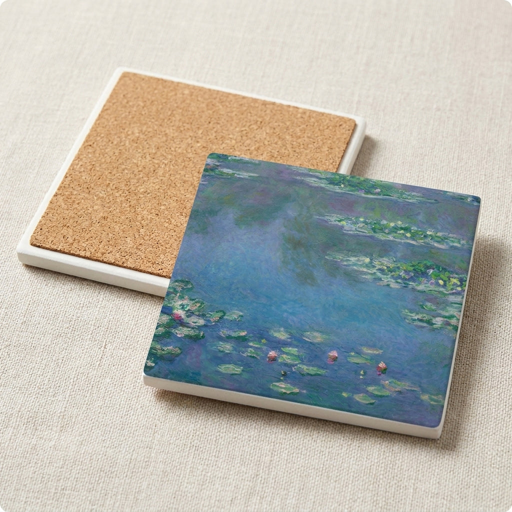 Monet Water Lilies ceramic coasters set of 4, cork back