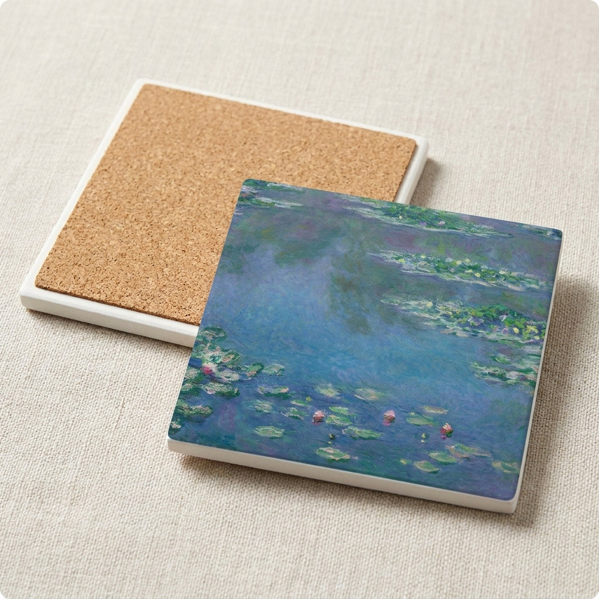 Monet Water Lilies ceramic coasters set of 4, cork back