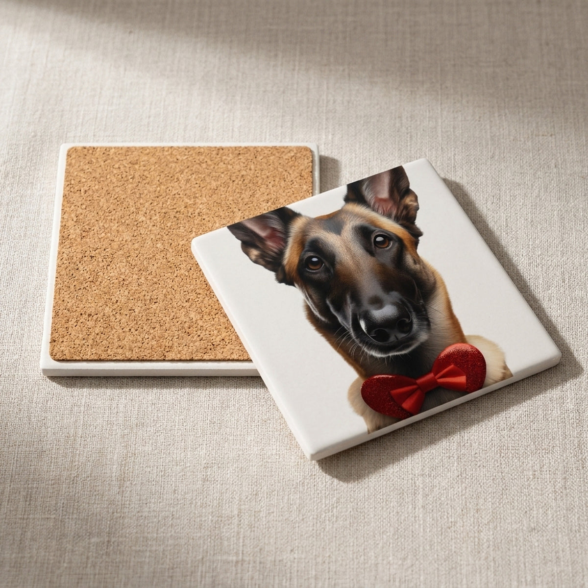 Belgian Malinois ceramic coasters set of 4, cork back