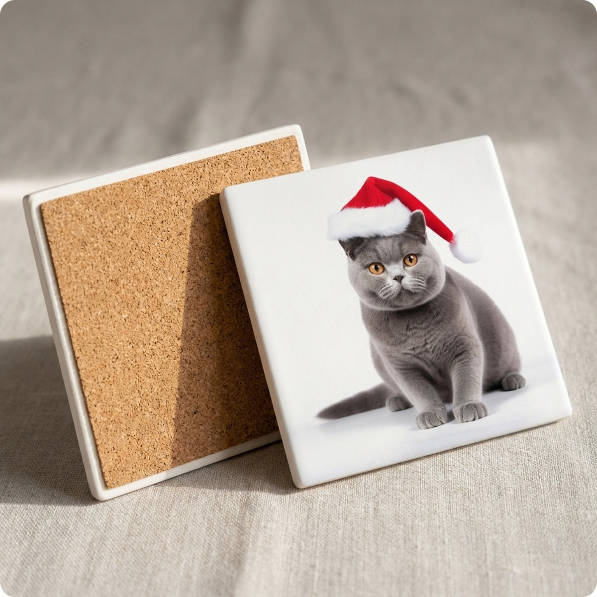 British Shorthair Cat ceramic coasters set of 4, cork back