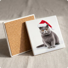 British Shorthair Cat ceramic coasters set of 4, cork back