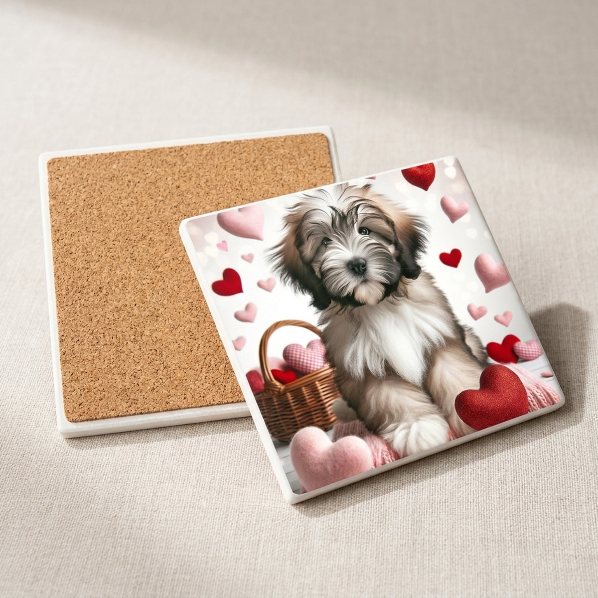 Havanese ceramic coasters set of 4, cork back