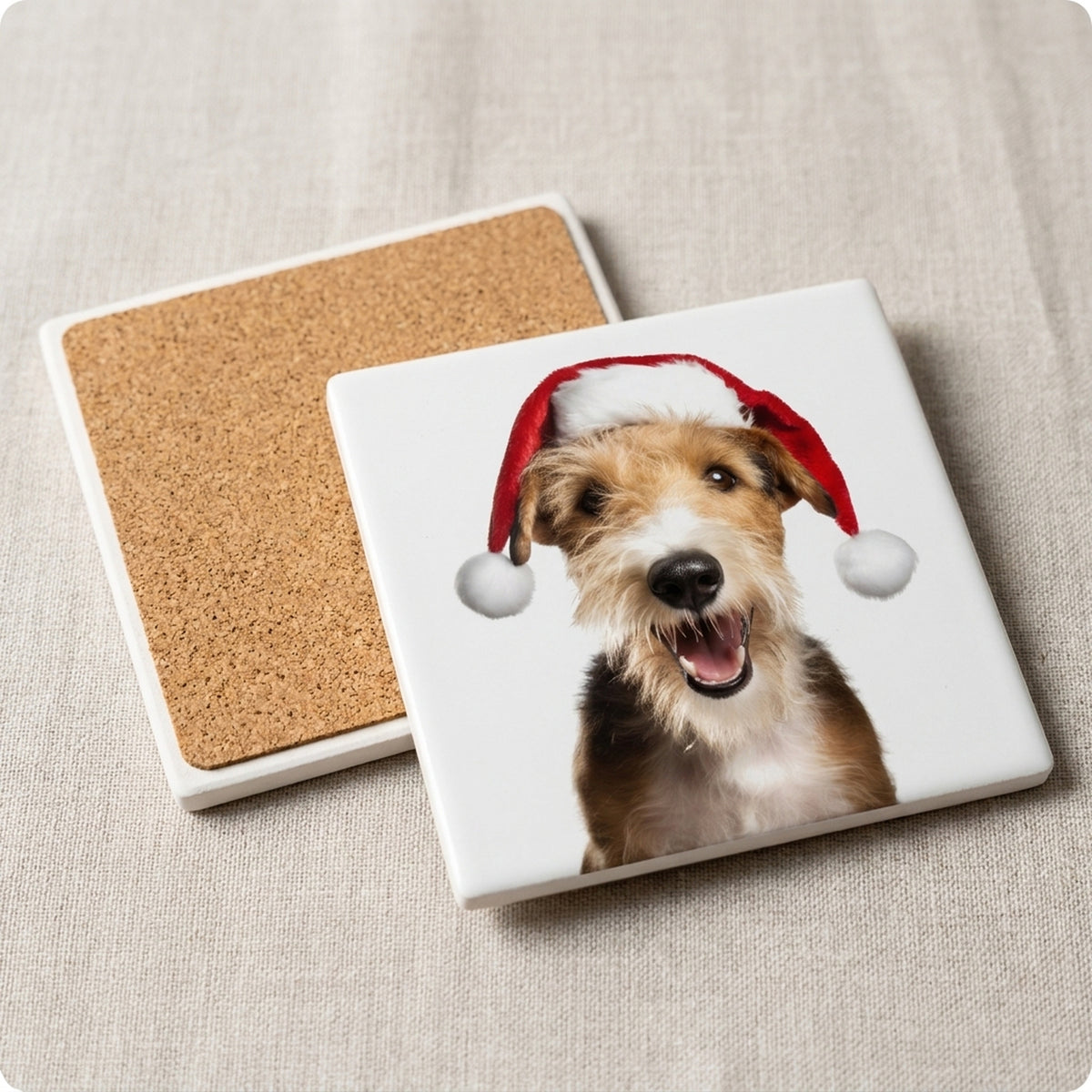 Wire Fox Terrier ceramic coasters set of 4, cork back