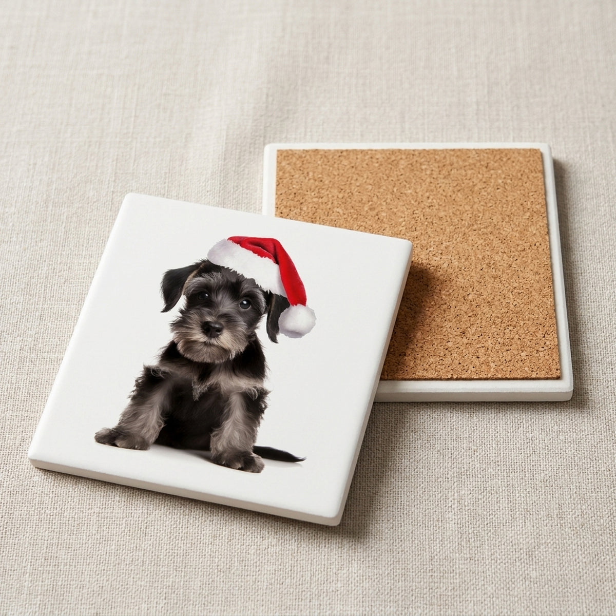 Cesky Terrier Puppy ceramic coasters set of 4, cork back
