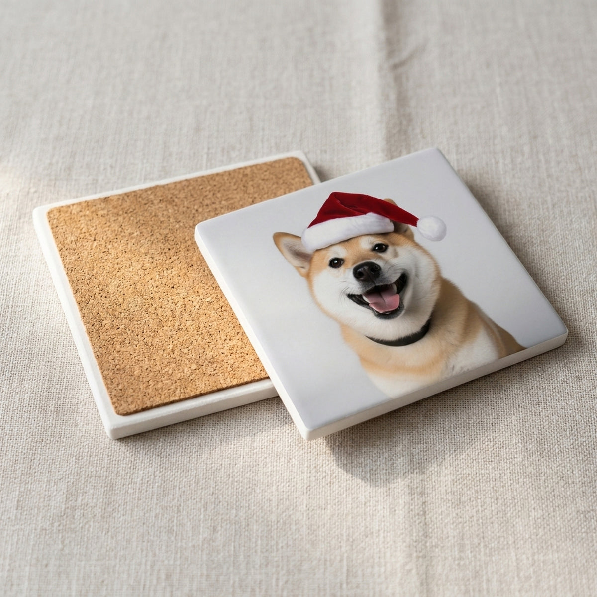 Shiba Inu ceramic coasters set of 4, cork back